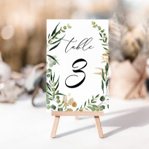 Elegant eucalyptus greenery gold foil table number