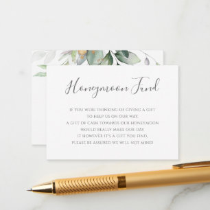 Elegant Eucalyptus Greenery Gold Honeymoon Fund Enclosure Card