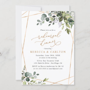 Elegant Eucalyptus Greenery Gold Rehearsal Dinner Invitation