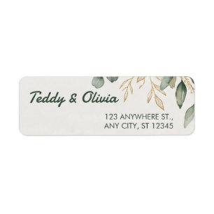 Elegant Eucalyptus Greenery Gold Return Address La Label