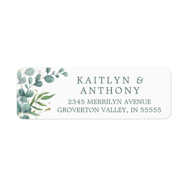 Elegant Eucalyptus Greenery Gold Return Address Label (Front)