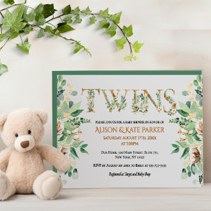 Elegant Eucalyptus Greenery Gold Twin Baby Shower Invitation