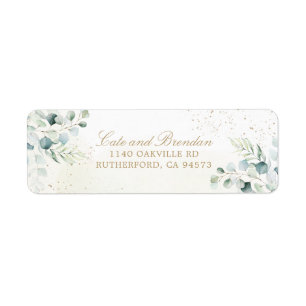 Elegant Eucalyptus Greenery Gold Wedding Return Address Label