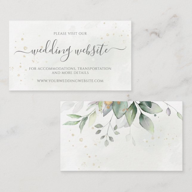 Elegant Eucalyptus Greenery Gold Wedding Website Enclosure Card (Front/Back)