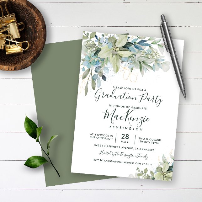 Elegant Eucalyptus Greenery Graduation Party Invitation (Creator Uploaded)