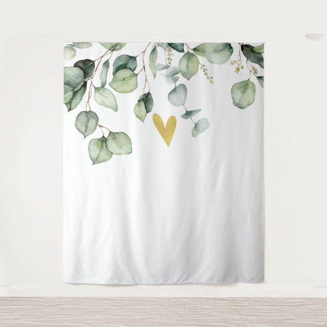 Elegant Eucalyptus Greenery Heart Wedding Backdrop Tapestry (Front)