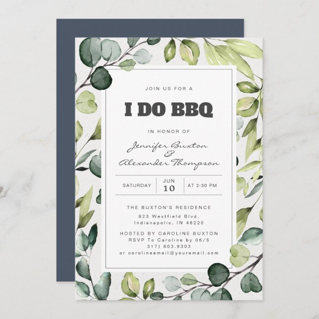 Elegant Eucalyptus Greenery I Do BBQ Party Invitation (Front/Back)