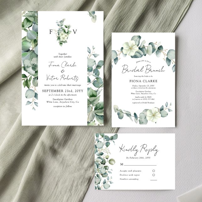 Elegant Eucalyptus Greenery Initials Wedding Invitation (Creator Uploaded)