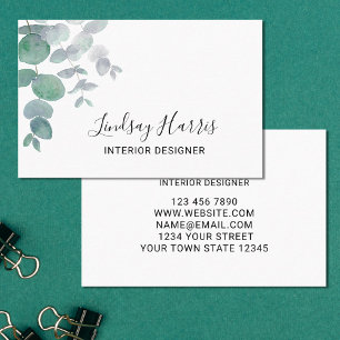 Elegant Eucalyptus Greenery Interior Designer Business Card