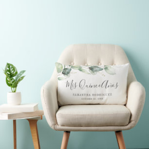 Elegant Eucalyptus Greenery Leaves Mis Quince Anos Lumbar Cushion