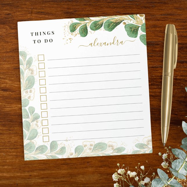 Elegant Eucalyptus Greenery Lined Things To Do Notepad (Eucalyptus Greenery Lined Things To Do Notepad Personalized with a Name)