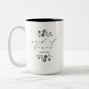 Elegant Eucalyptus Greenery Maid of Honour Two-Tone Coffee Mug