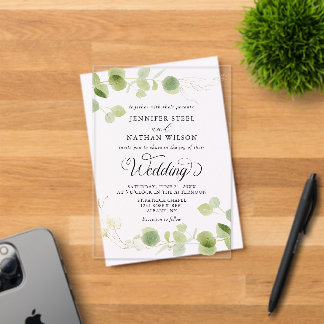 Elegant Eucalyptus Greenery Minimalist Wedding Acrylic Invitations