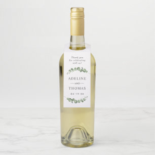 Elegant Eucalyptus Greenery Monogram Wedding Bottle Tag