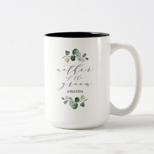 Elegant Eucalyptus Greenery Mother of the Groom Two-Tone Coffee Mug