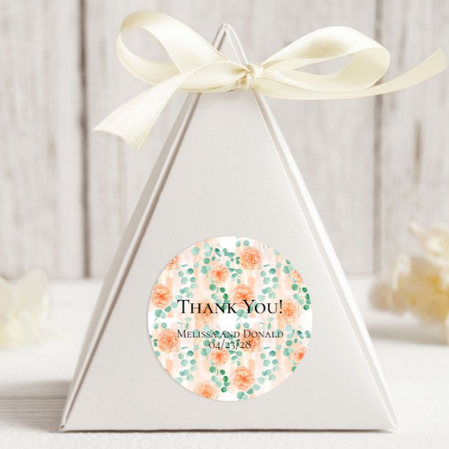 Elegant Eucalyptus Greenery Peach Floral Classic Round Sticker (Creator Uploaded)