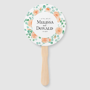 Elegant Eucalyptus Greenery Peach Floral Program Hand Fan