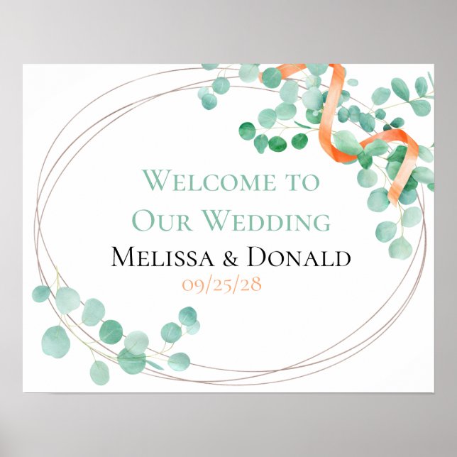 Elegant Eucalyptus Greenery Peach Floral Wedding Poster (Front)