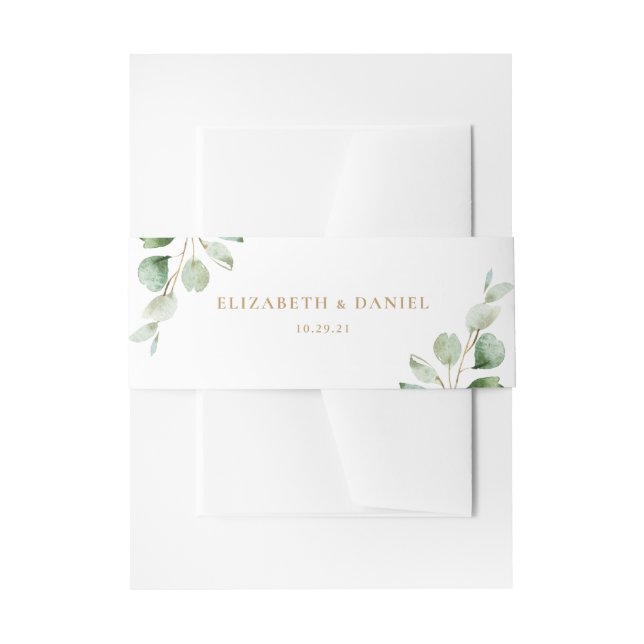 Elegant Eucalyptus Greenery Personalised Wedding Invitation Belly Band (Front Example)