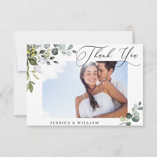 Elegant Eucalyptus Greenery PHOTO Thank You Card (Front)