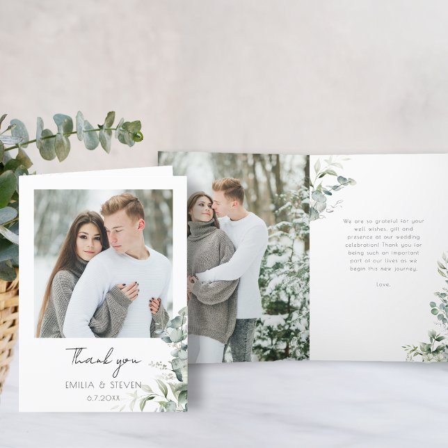 Elegant Eucalyptus Greenery Photo Thank You Card (Creator Uploaded)