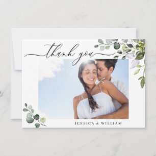 Elegant Eucalyptus Greenery PHOTO Wedding Thank You Card