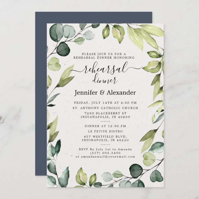 Elegant Eucalyptus Greenery Rehearsal Dinner Invitation (Front/Back)