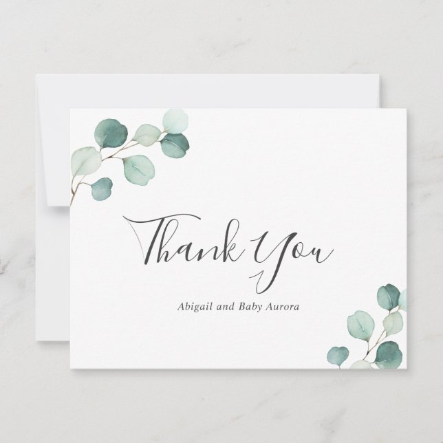 Elegant Eucalyptus Greenery Rustic Baby Shower Thank You Card (Front)