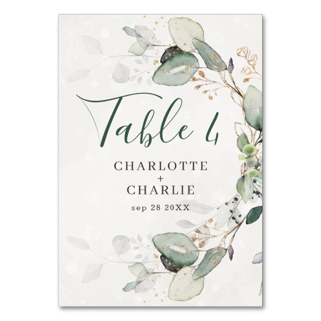 Elegant Eucalyptus Greenery Rustic Chic Table Number (Front)