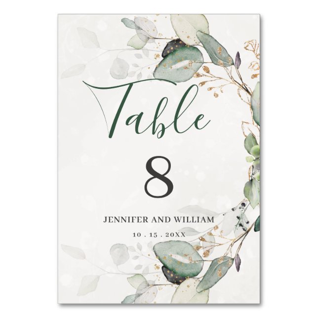 Elegant Eucalyptus Greenery Rustic White Table Number (Front)