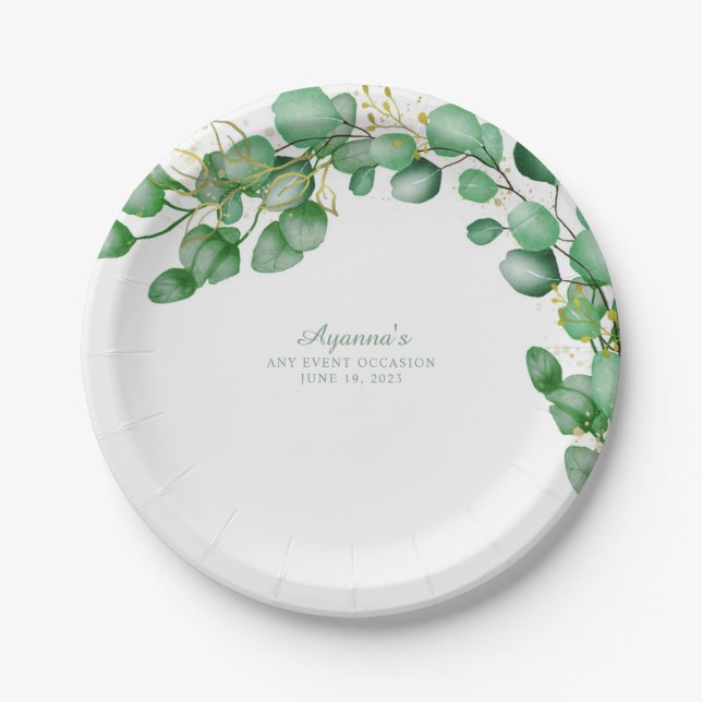 Elegant Eucalyptus Greenery Sage Paper Plate (Front)