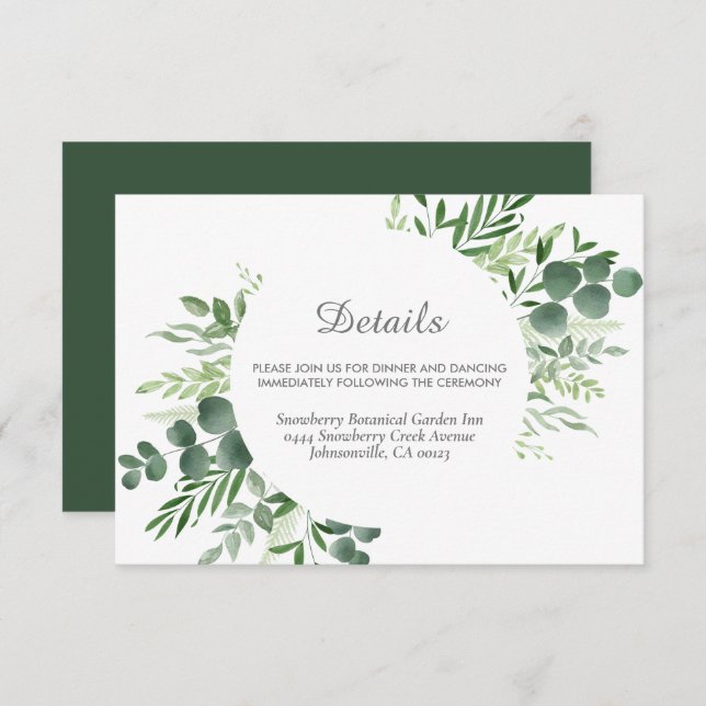 Elegant Eucalyptus Greenery Script Wedding Enclosure Card (Front/Back)