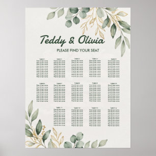 Elegant Eucalyptus Greenery seating chart 14 tabl