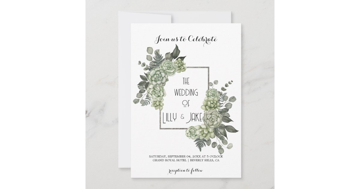 Elegant Eucalyptus Greenery Silver Frame Invitation | Zazzle