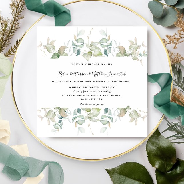 Elegant Eucalyptus Greenery, Square Wedding Invitation (Creator Uploaded)