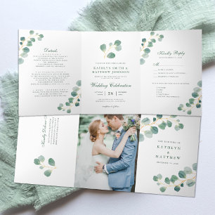 Elegant Eucalyptus Greenery Watercolor Wedding Tri-Fold Invitation