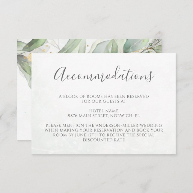 Elegant Eucalyptus Greenery Wedding Accommodation Enclosure Card (Front/Back)