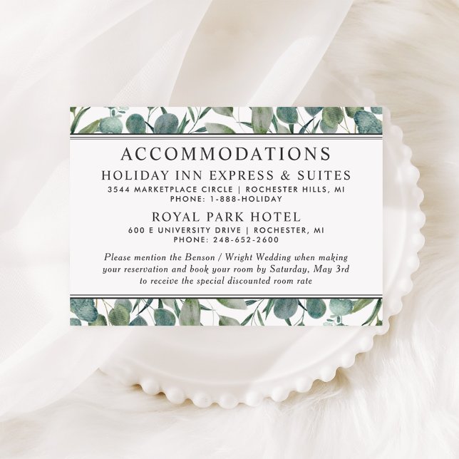 Elegant Eucalyptus Greenery Wedding Accommodations Enclosure Card (Creator Uploaded)