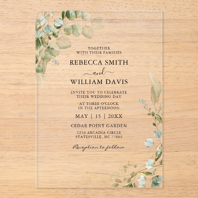 Elegant Eucalyptus Greenery Wedding Acrylic Invitations (Front)