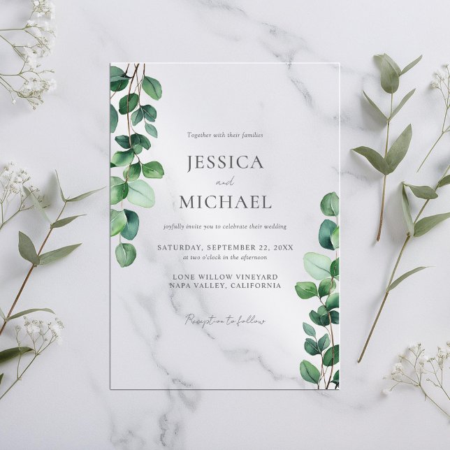 Elegant Eucalyptus Greenery Wedding Acrylic Invitations (Creator Uploaded)
