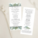 Elegant Eucalyptus Greenery Wedding Ceremony Program<br><div class="desc">Elegant eucalyptus wedding ceremony program panel cards feature stylish custom text framed by black stripes and an organic watercolor greenery design with eucalyptus foliage, leaves, and silver dollar eucalyptus branches in soft verdant shades of mint, green, olive, and muted blue green. Perfect for a spring or summer event. Personalise both...</div>