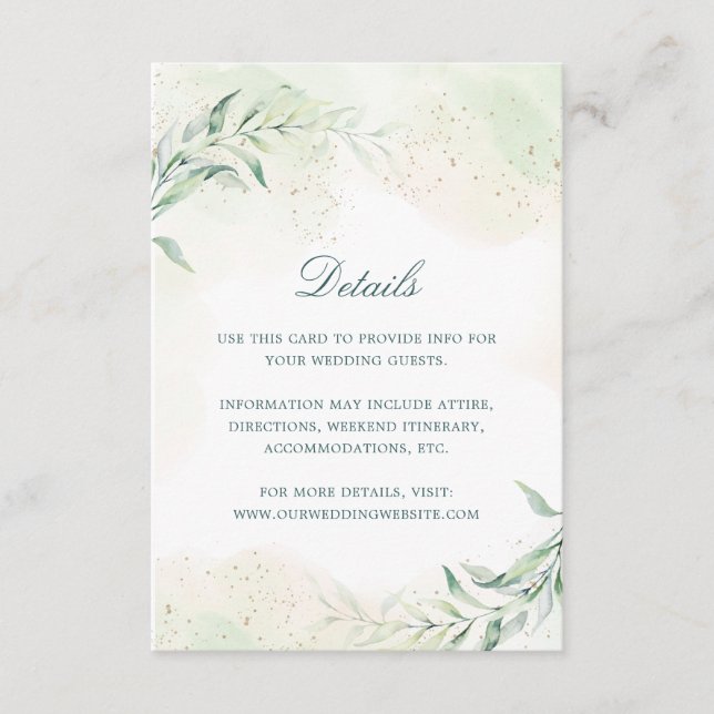 Elegant Eucalyptus Greenery Wedding Details Enclosure Card (Front)