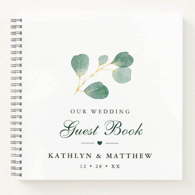 Elegant Eucalyptus Greenery Wedding Guestbook Notebook (Creator Uploaded)