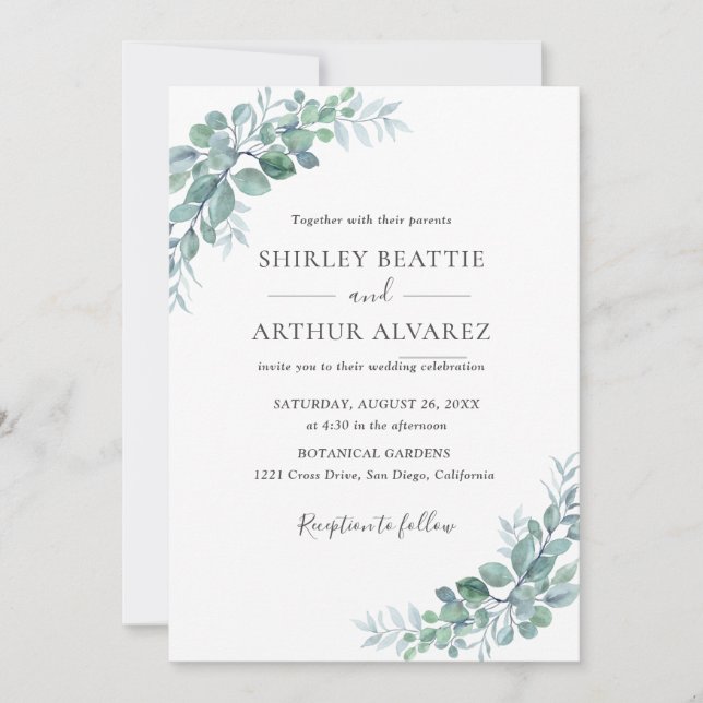 Elegant Eucalyptus Greenery Wedding Invitation (Front)