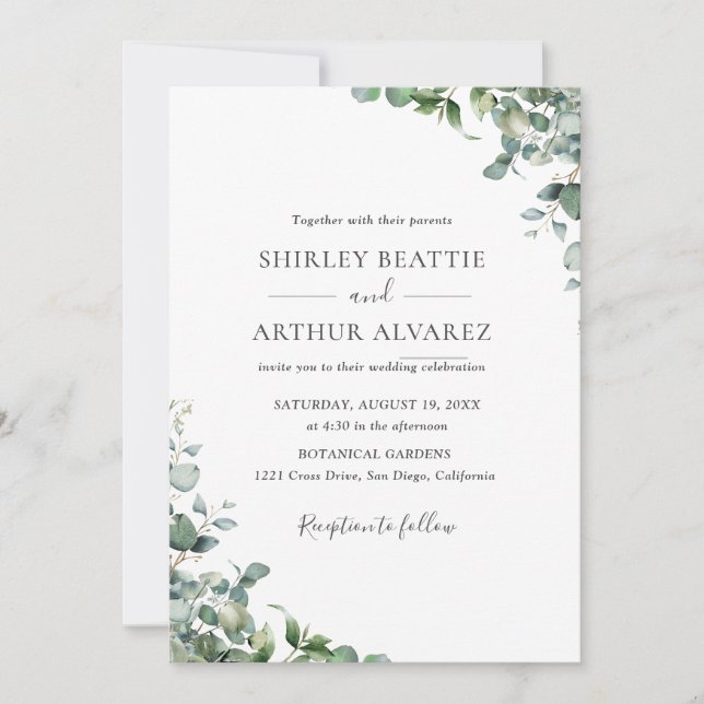 Elegant Eucalyptus Greenery Wedding Invitation (Front)