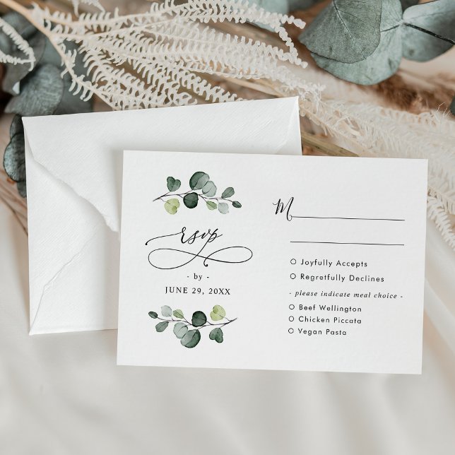 Elegant Eucalyptus Greenery Wedding Meal Options RSVP Card (Creator Uploaded)