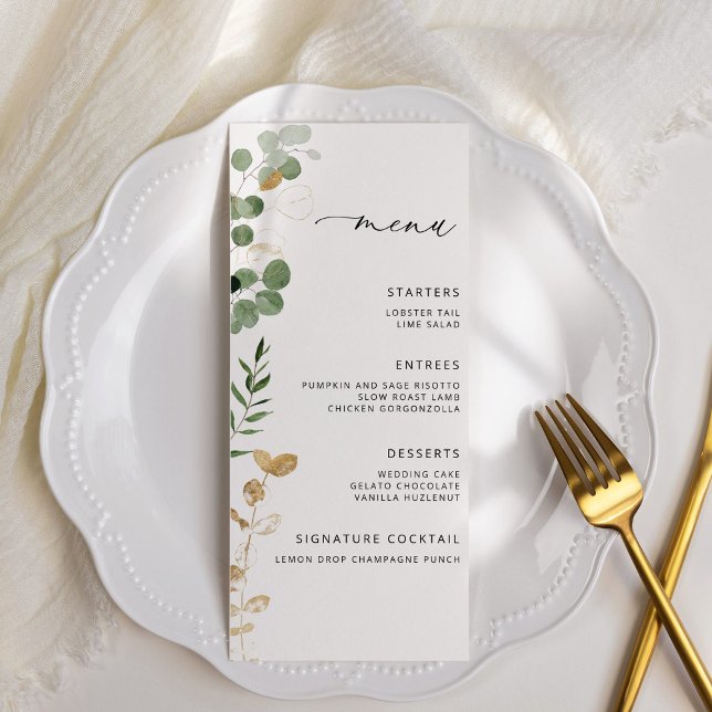 Elegant eucalyptus greenery wedding menu card (Creator Uploaded)