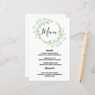 Elegant eucalyptus greenery wedding menu card
