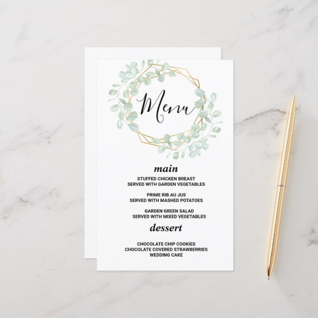 Elegant eucalyptus greenery wedding menu card (Front/Back In Situ)