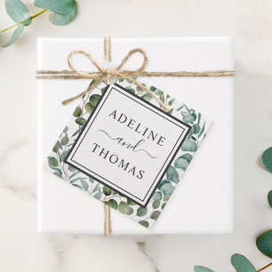 Elegant Eucalyptus Greenery Wedding Monogram Favour Tags